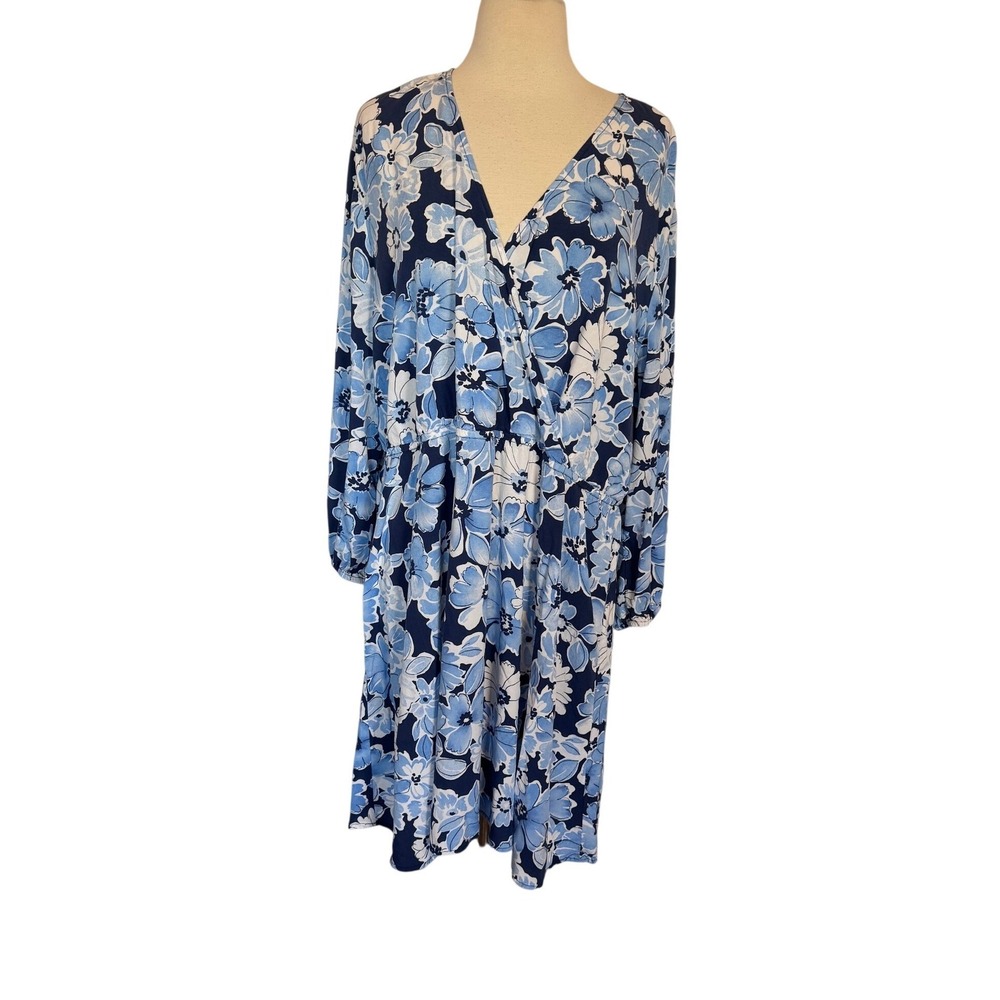 Old Navy Blue Floral Wrap Front 3/4 Sleeve High-Low Dress Rayon Womens SZ XXL